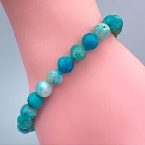 Blue Green Quartz Gemstone Beaded Stretch Bracelet – 6.5”